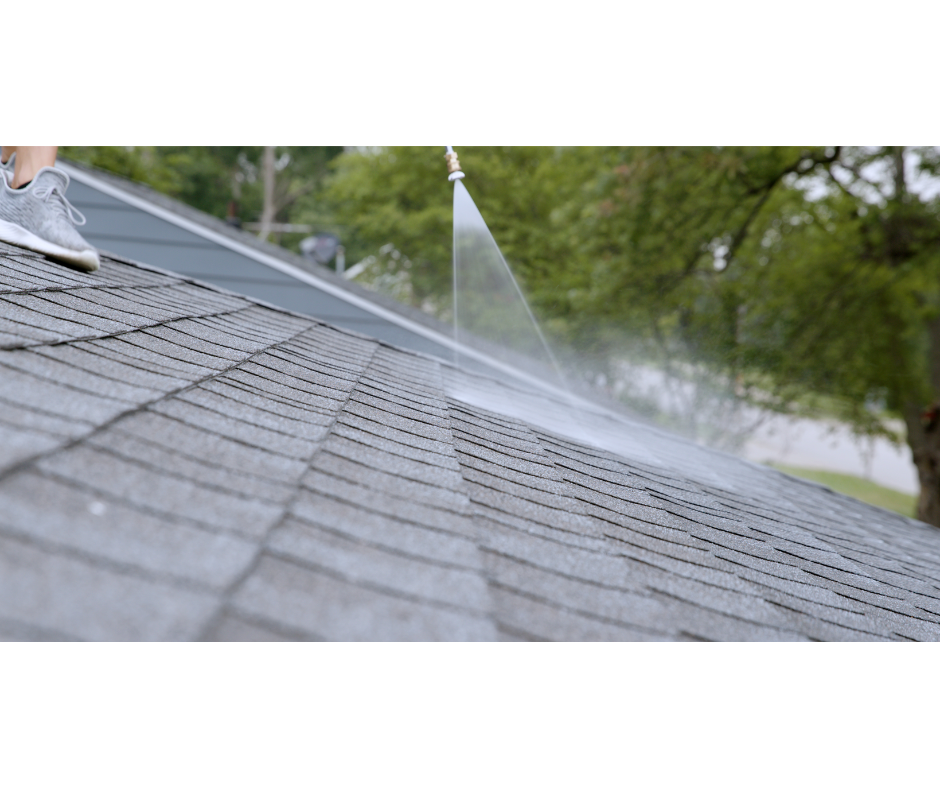 GreenSoy treatment being applied to asphalt shingles in close detail